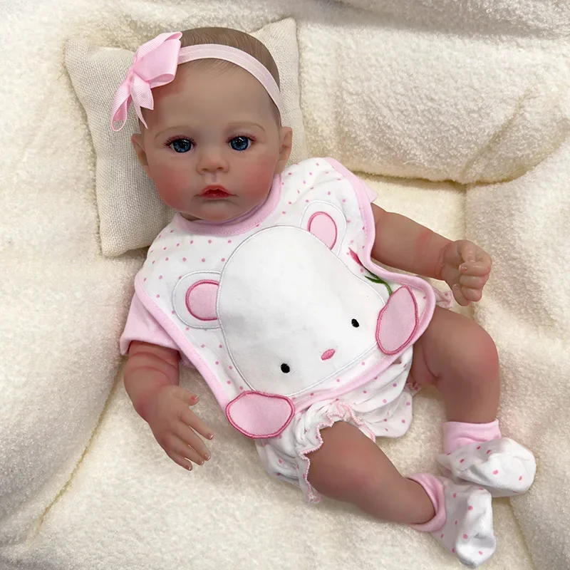 

45cm Cotton Body Meadow Lifeike Reborn Doll with Painted Hair 3D Skin Multiple Layers Painting with Visible Veins Doll