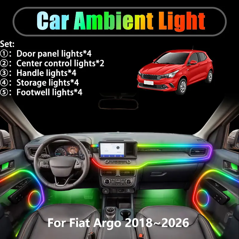

For Fiat Argo 2018~2026 358 X6H 2019 2020 2/18 in 1 Car ambient lighting Led trunk interior led lights USB RGB Ensemble Streamer