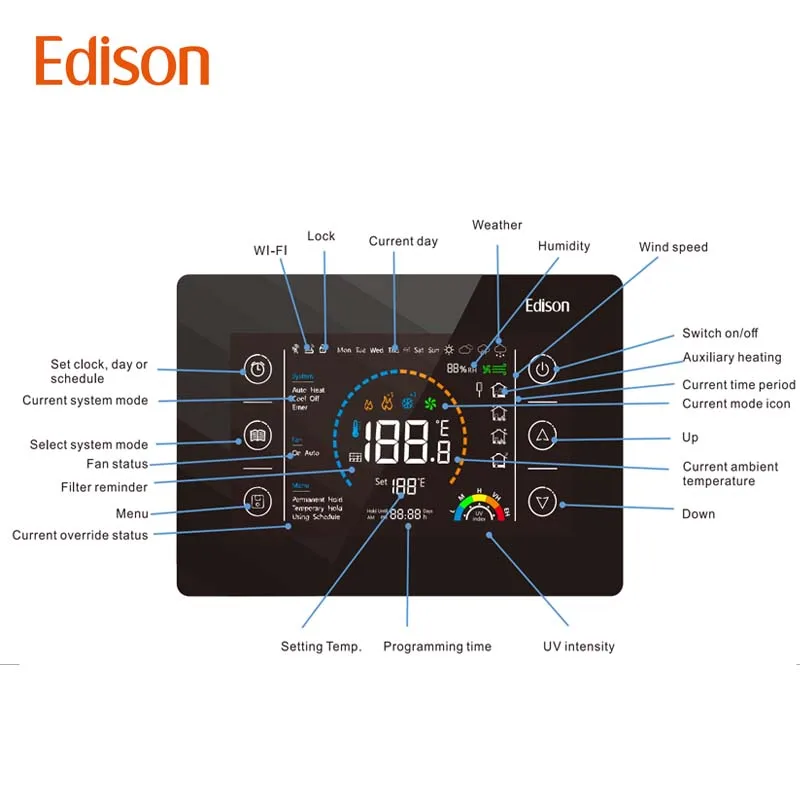 WiFi Enabled Electric Smart 24V Heat Pump Thermostat PVC HVAC Controller Easy Install for Energy Saving Floor Heating Systems