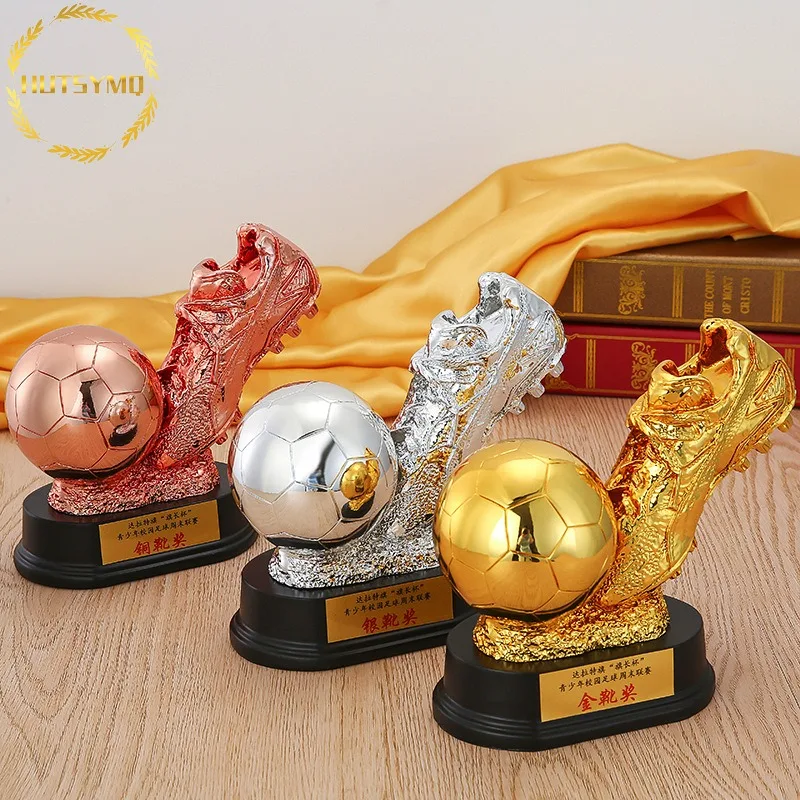 

New Premium Resin Gold Plated Trophy Model Striker Award Golden Boot Trophy Football Championship Trophy