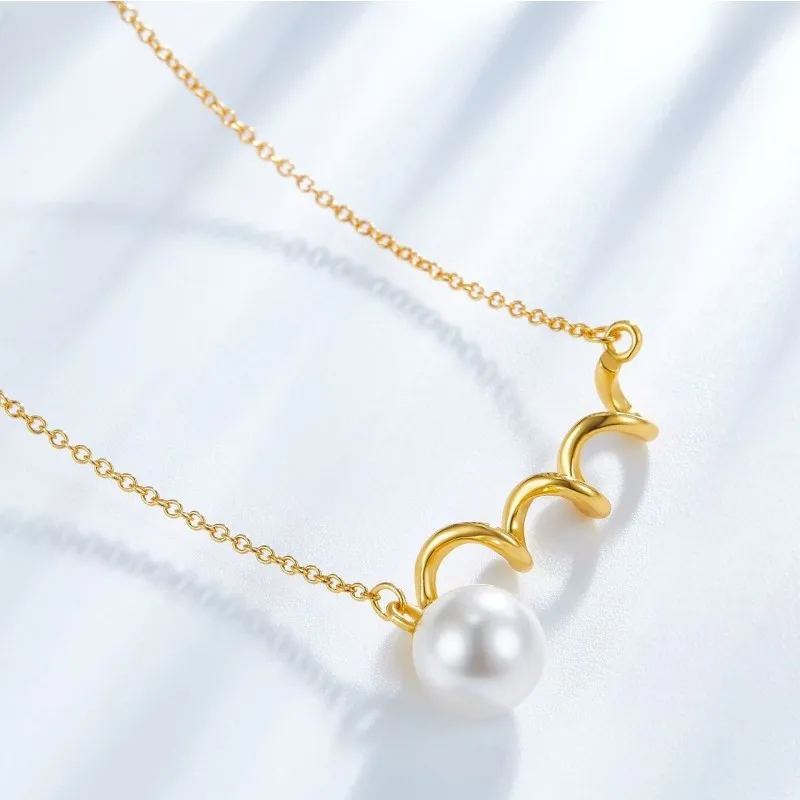 S925 Silver Gold Plated Shell Pearl Pendant Necklace ECG Wave Design Fine Jewelry Elegant Chic Chokers Necklaces Women Girl 2021