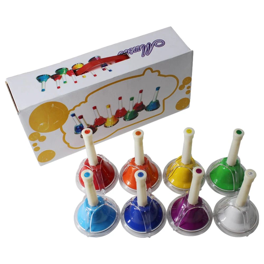 Orff Percussion Instruments Colorful Diatonic Musical Bells 8-Note Metal Hand Bells for Baby Early Musical Education