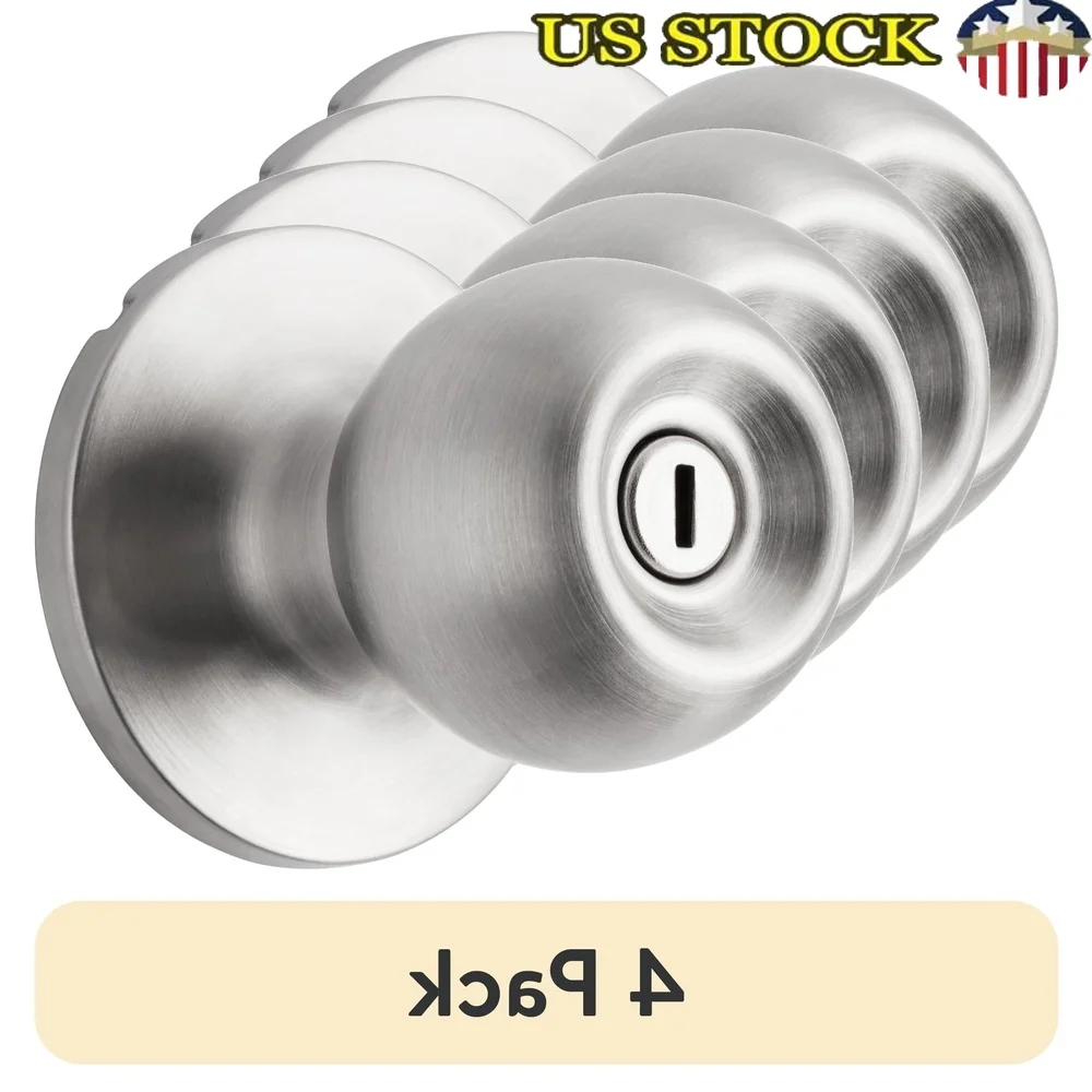 

4 Pack Stainless Steel Privacy Door Knobs Locking Ball Knob Set Easy Installation Reversible Design Emergency Keys Ideal Bedroom