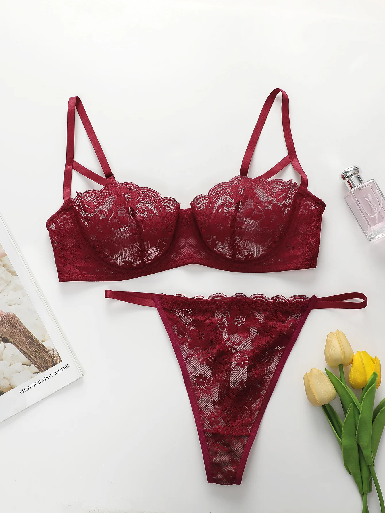 

Ladies Sexy Lace High Elastic Transparent Underwear Set Couples Matching Honeymoon Daily Wear Comfortable Breathable Briefs