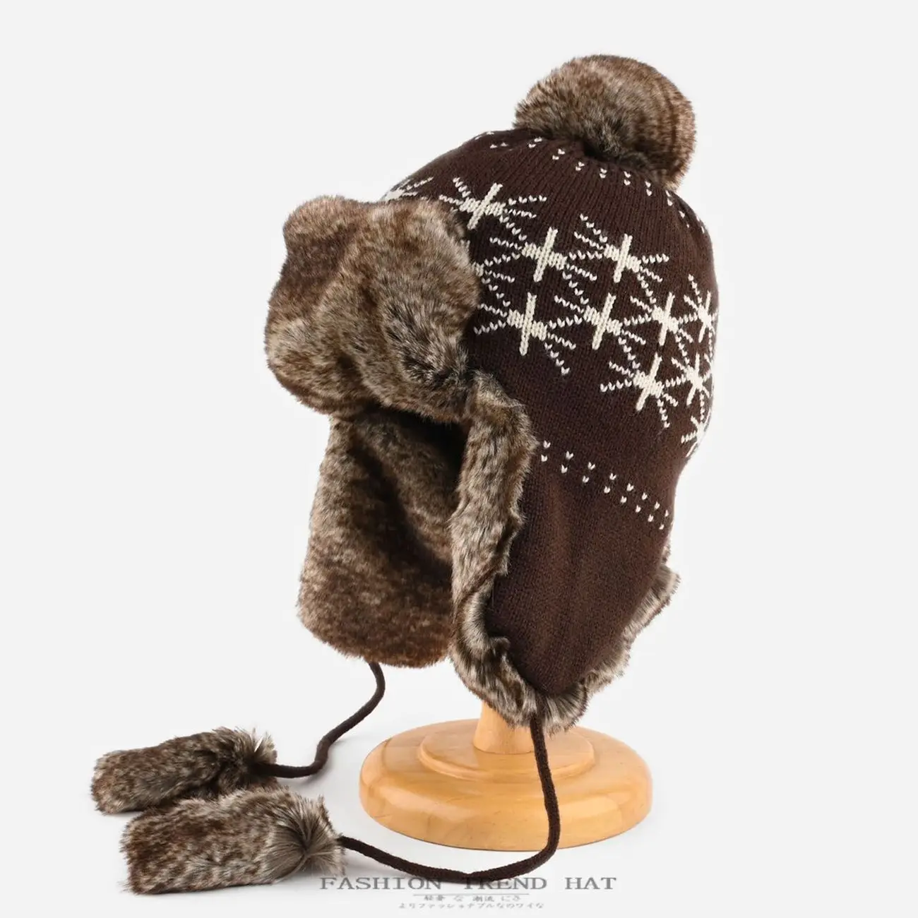 Retro Snowflake Print Jacquard Plush Knitted Skullies for Women Autumn and Winter Warm Thick Lei Feng hat