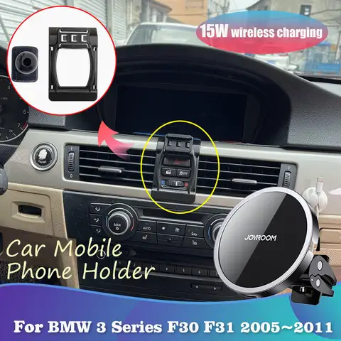 BMW 3 시리즈 E90 E91 E92 E93 2005 ~ 2011 2006 2007 2008 2009 2010 용 휴대폰 홀더, 마그네틱 에어 벤트 클립 지원, 무선 충전 트레이 액세서리