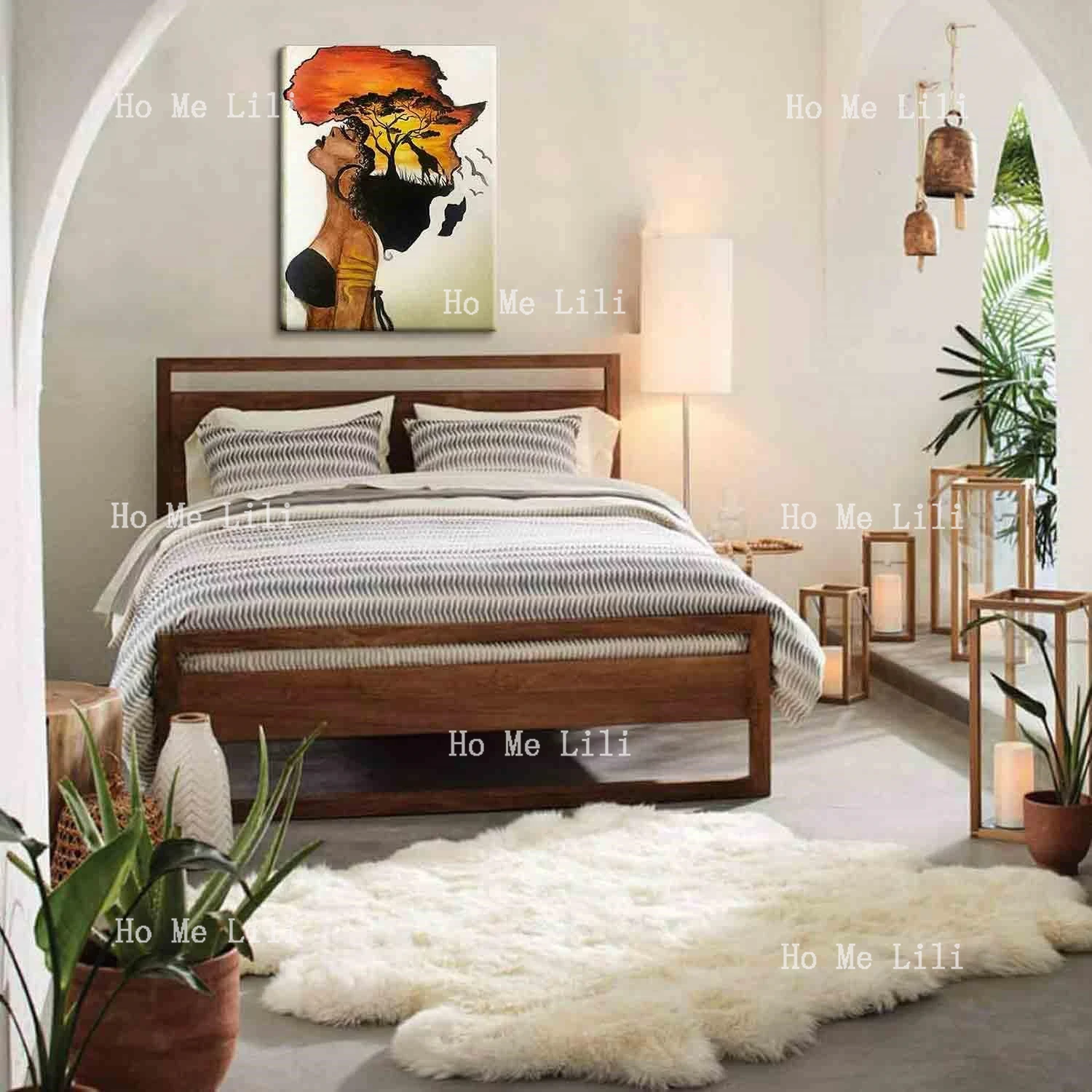 Homesick African Woman Posters Canvas Painting Black Girl Abstract African Sunset Landscape Wall Decor Picture Prints