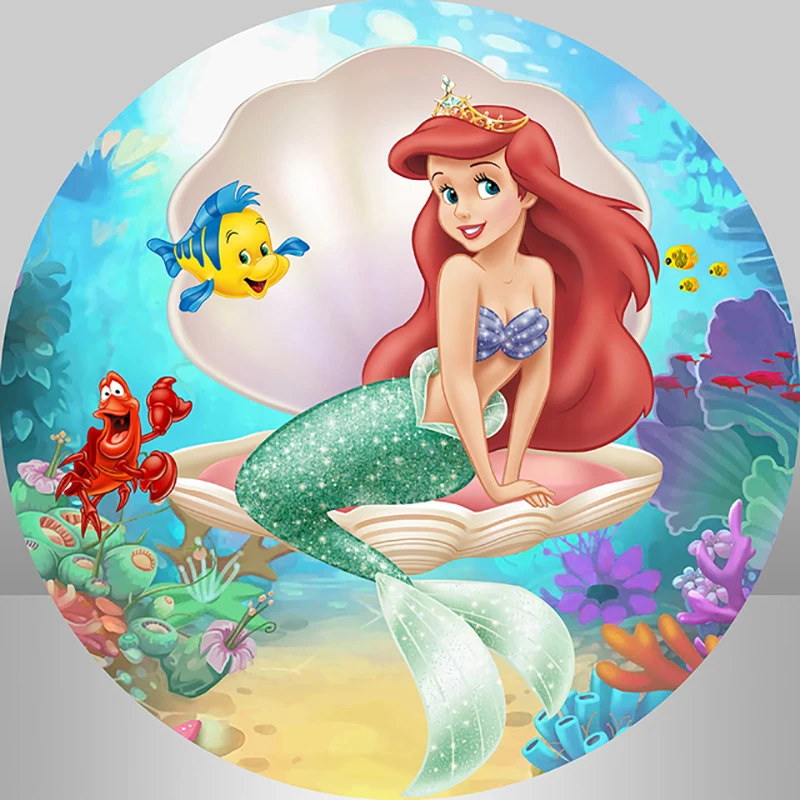 Disney Little Mermaid Princess Ariel Round Backdrop Under The Sea Girls Baby Shower Birthday Party Circle Background Supplier