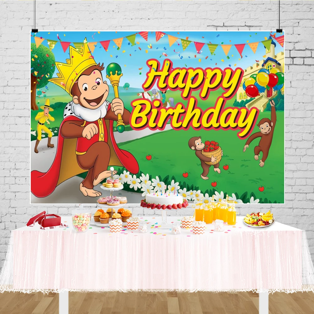 Curious George Backdrop Baby Shower Boys 1st Birthday Party Decorations Prince 1 Year Old Photo Background Monkey Banner Banana