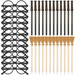 36 Pcs Witch Broom Pencil and Wands Pencils and Glasses with Round Frame No Lenses Wizard Wands Theme Party Supplies