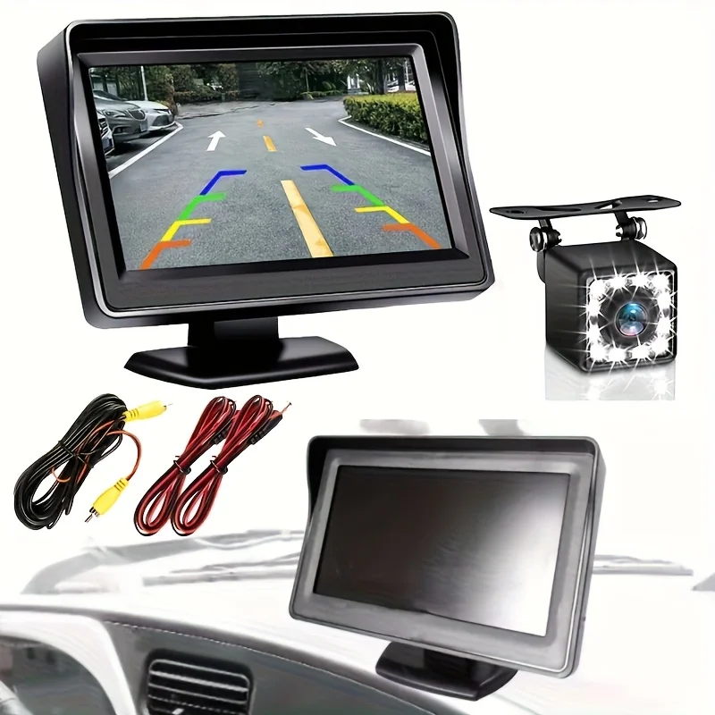 نظام كاميرا الرؤية الخلفية مع ميزات احتياطية، رؤية ليلية، وشاشة 4.3 بوصة، مثالية للسيارات والالتقاطات وسيارات الدفع الرباعي والمعسكر والشاحنات #1