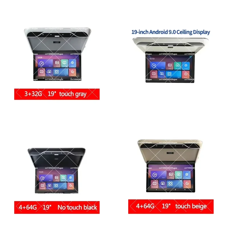 4K Android Car Ceiling Monitor 19 Inch for Roof Mount Multimedia Player with FM Radio WiFi HDMI USB and TF Card Slot