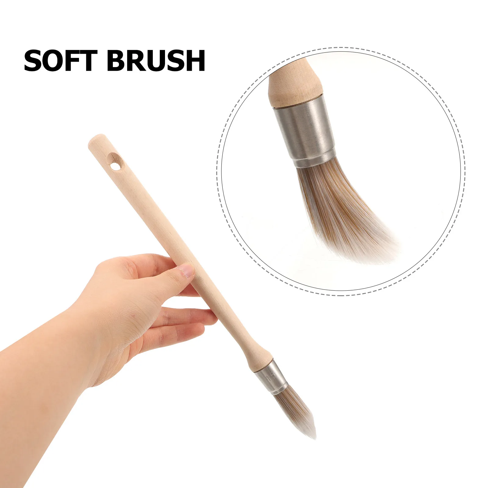 Small Round Paint Brush Wooden Handle Chemical Fiber Bristles Ergonomic Comfort Grip for Painting Cleaning DIY Art Craft