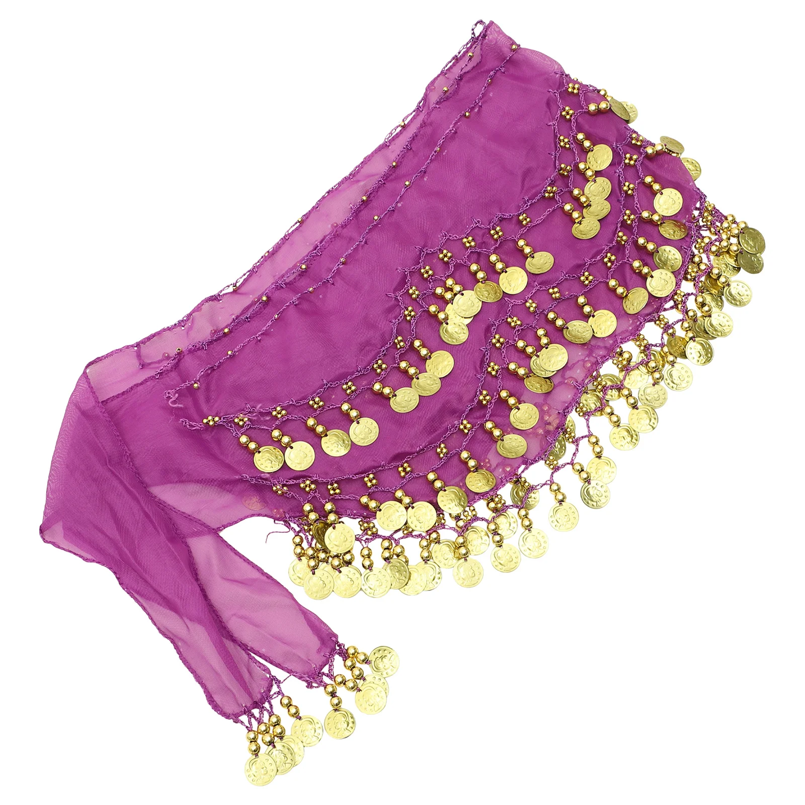 Women Chiffon Dangling Hip Scarf 3 Rows 128 Coins Wrap Belt for Belly Dancing (Purple) belly skirt