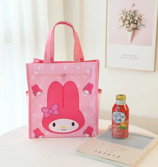 Sanrio Cinnamoroll Kuromi Mymelody-Bolsa de dibujos animados para la compra, de doble capa bolso de mano, a prueba de agua, Anime kawaii