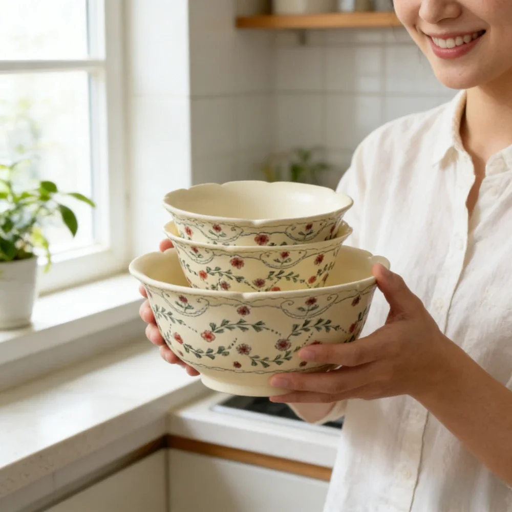 Ceramic Rattan Lace Matte Glaze Dinner Elegant Tulip-shaped Plates, French-style Sweet Dessert Fruit Bowl Household Tableware