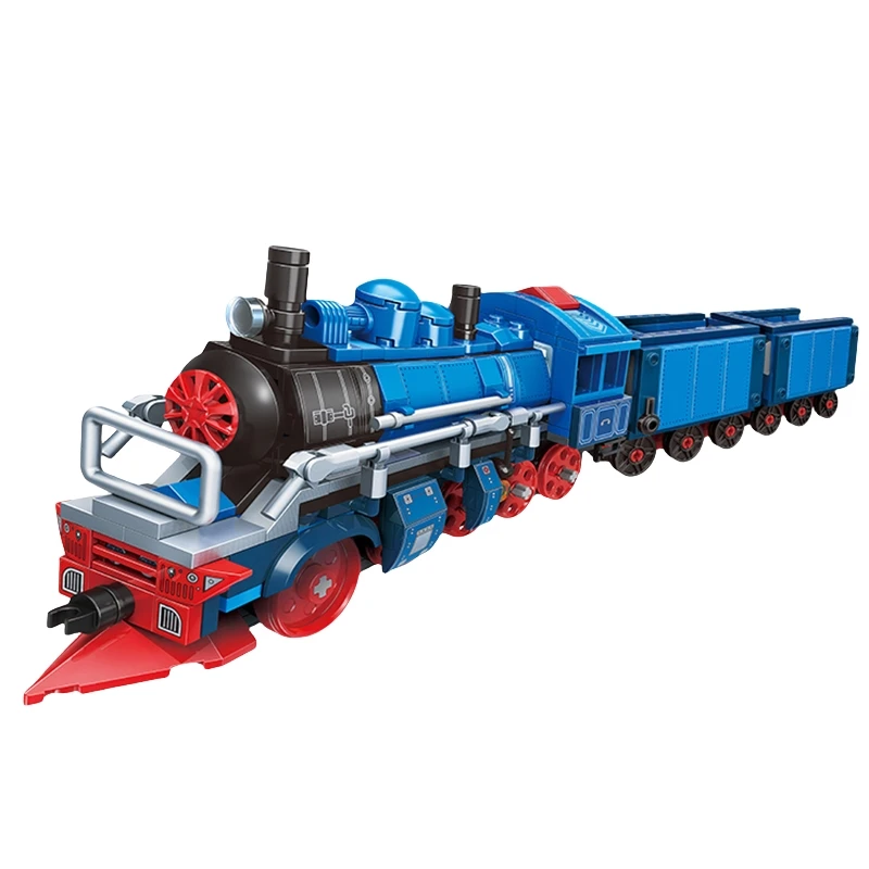 8-in-1 Retro Steam Train Building Blocks Educational Movable Assembly Toy Engineering Vehicle Model Ornaments Collection Gift