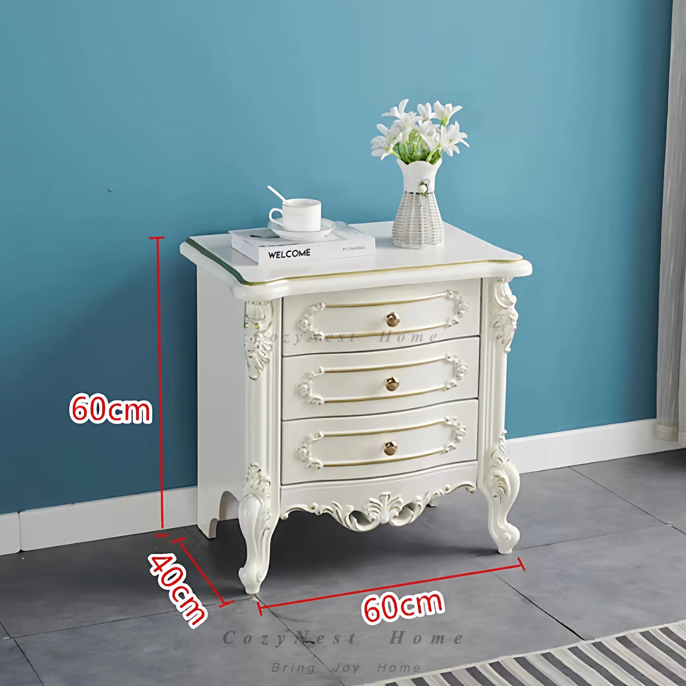 For solid wood bedside table baking paint European customization and three pumping storage bedside bedroom cabinet