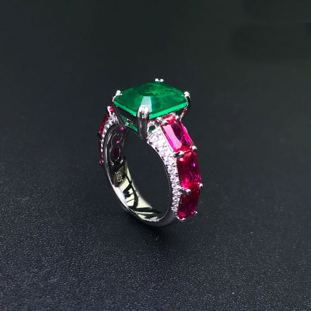 Luxury Created Emerald Ring 925 Sterling Silver Paraiba Zultanite Alexandrite Fine Jewelry for Women Girl Birthday Party Gift