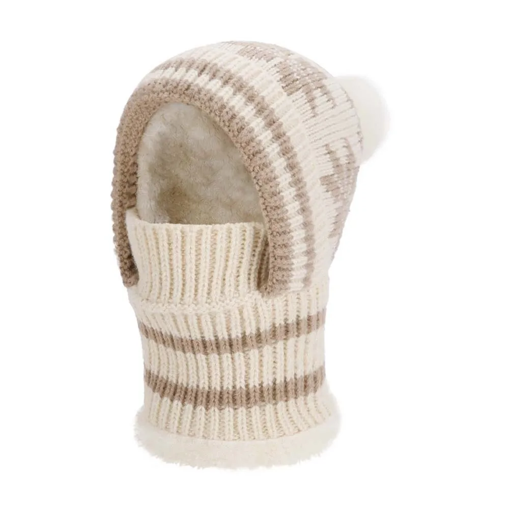 Fleece Lining Knitted Balaclava Hat Ear Protection Snowflake Jacquard Winter Beanie Mask Fluffy Pom Soft Thermal Face Cover