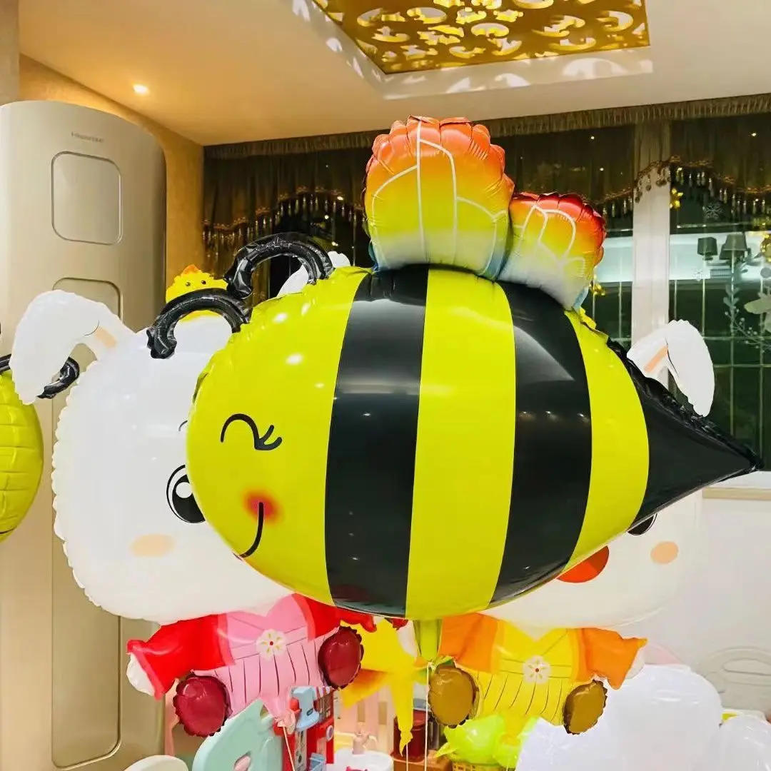 Globos de aluminio de abeja para niños, lindos globos de animales de dibujos animados, suministros temáticos de Safari en la jungla, decoraciones para fiesta de cumpleaños, 4 piezas