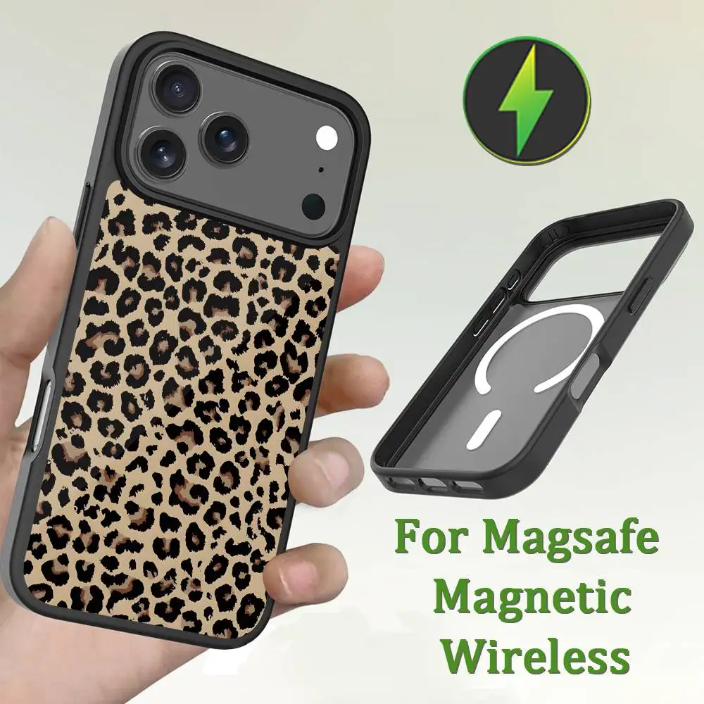 Funda de teléfono con estampado de leopardo para iPhone 13,12,11,16,15,17,14,Pro,Max,Plus,Mini,Magsafe, carga inalámbrica magnética