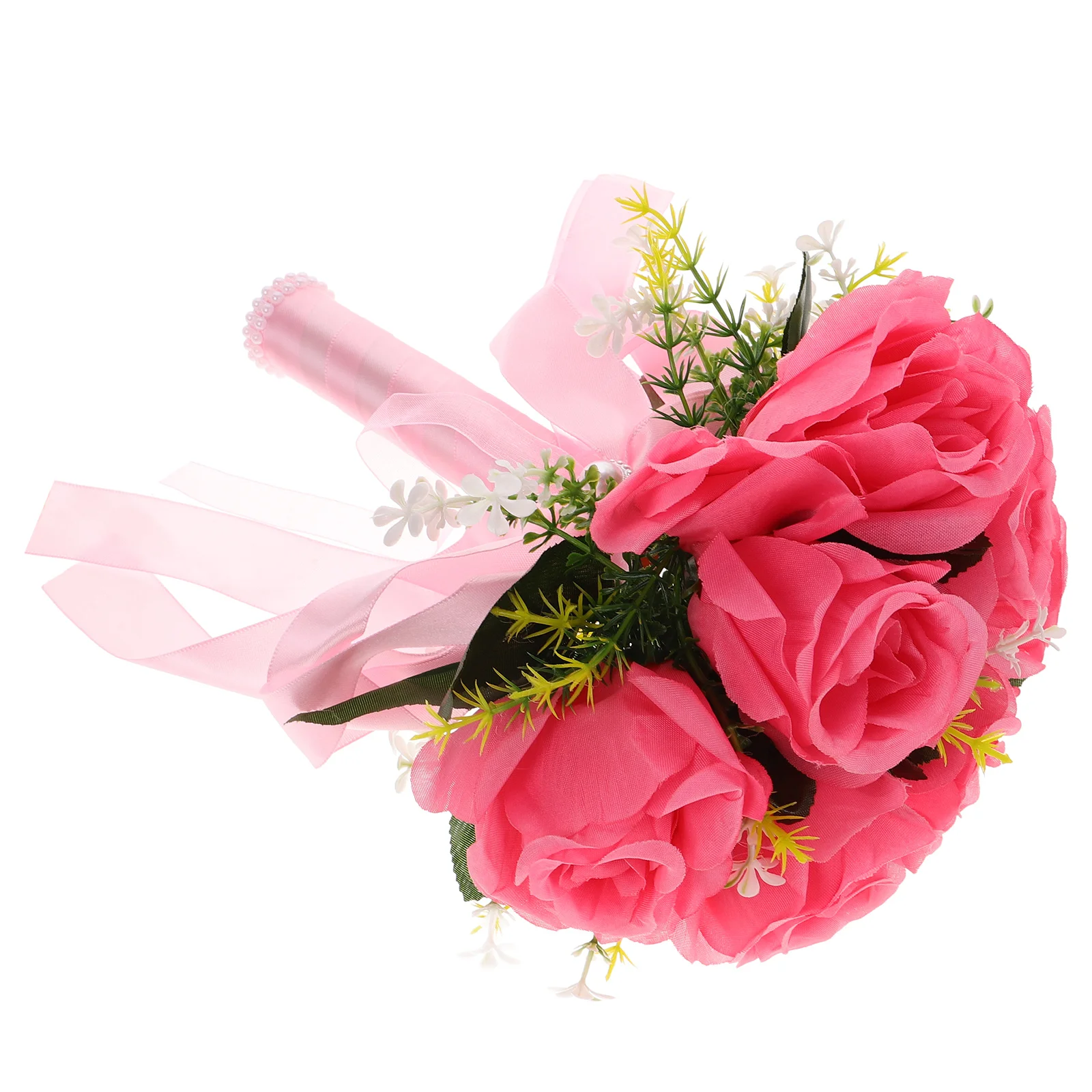 

Wedding Bridal Bouquet Artificial Rose Faux Flowers Silk Ribbon Bowknot Lightweight For Bride Bridesmaid Prom Party