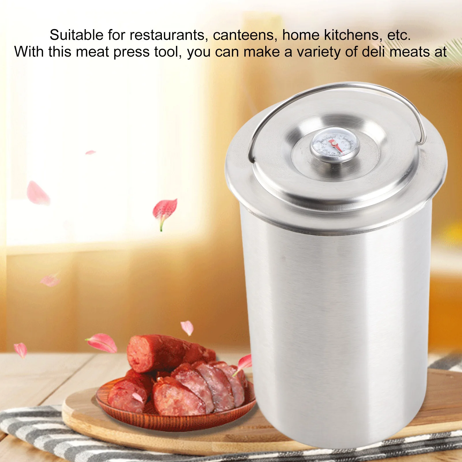 Prensa de carne casera saludable de acero inoxidable para hacer jamón, molde para tocino de cocina, caldera, sartén, estufa con termómetro