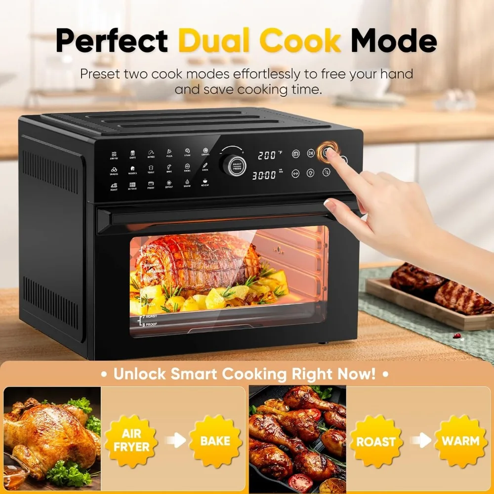 Freidora de aire Extra grande, horno tostador, Combo de freidora de aire, circulación de aire caliente de 360 ° para alimentos más saludables, puerta de cocina Dual preestablecida de 1800W