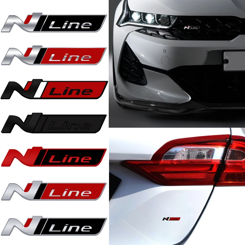 N LINE Grille Emblem For Hyundai Elantra I20 I30 Accent Kona Tucson Sonata Veloster Cover Decoration Rear Trunk Metal Stickers