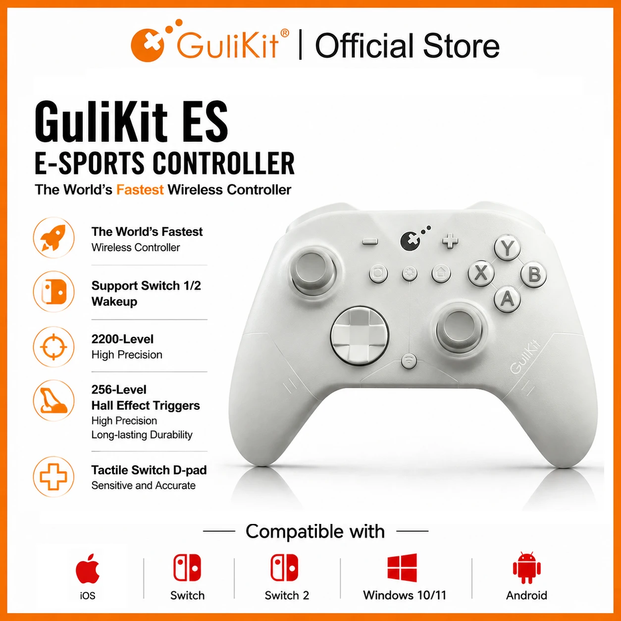GuliKit ES E-Sports Bluetooth-Controller für Nintendo Switch, Switch 2, kabelloses Gamepad mit Hall-Effekt-Joystick für PC und Android