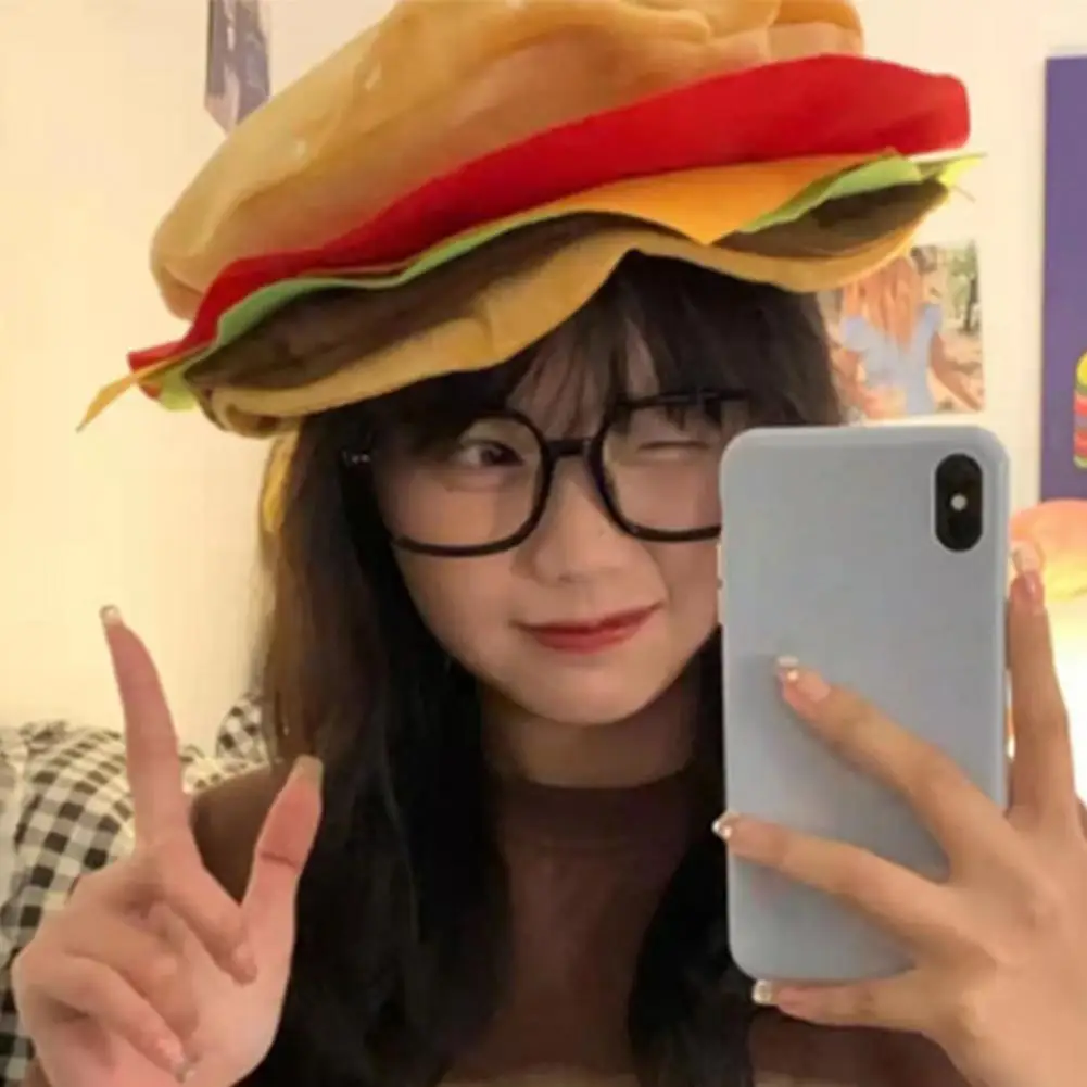 Men Hamburger Hat  Funny   Adults Hamburger Hat Female Male Cheeseburger Hamburger Cap