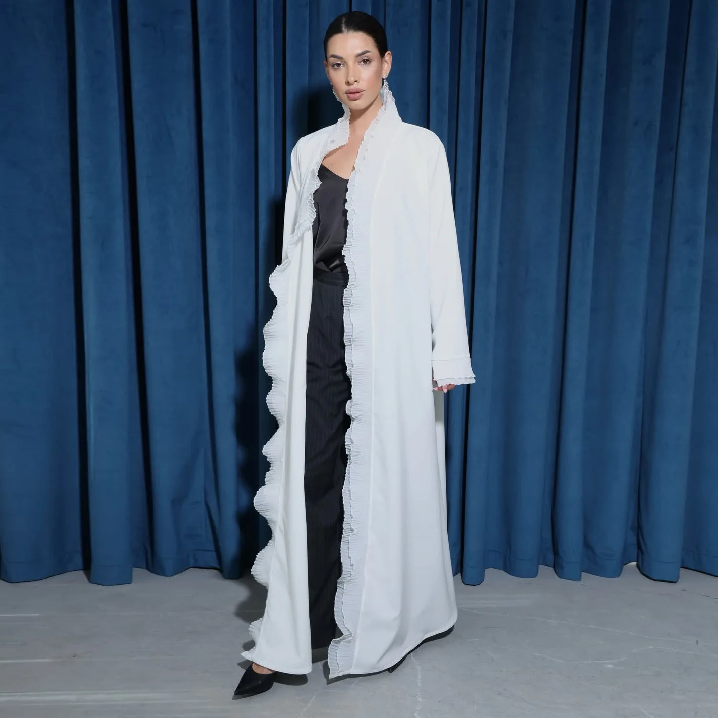 

Рамадан: Абайя с рюшами, Дубайский кафтан, женское мусульманское платье, турецкая кебая, кимоно-кардиган, исламская одежда, джалабия, марокканский кафтан для женщин