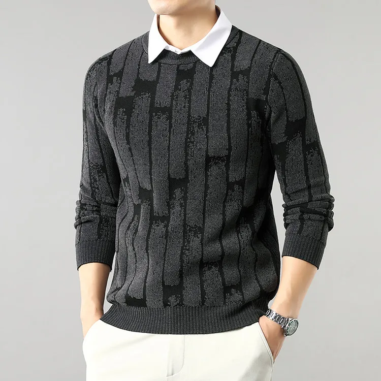 

Зимний вязаный свитер Long Sve round Ne, пуловер с цветочным узором, мужской удобный эластичный смесь полиэстера, деформируемый