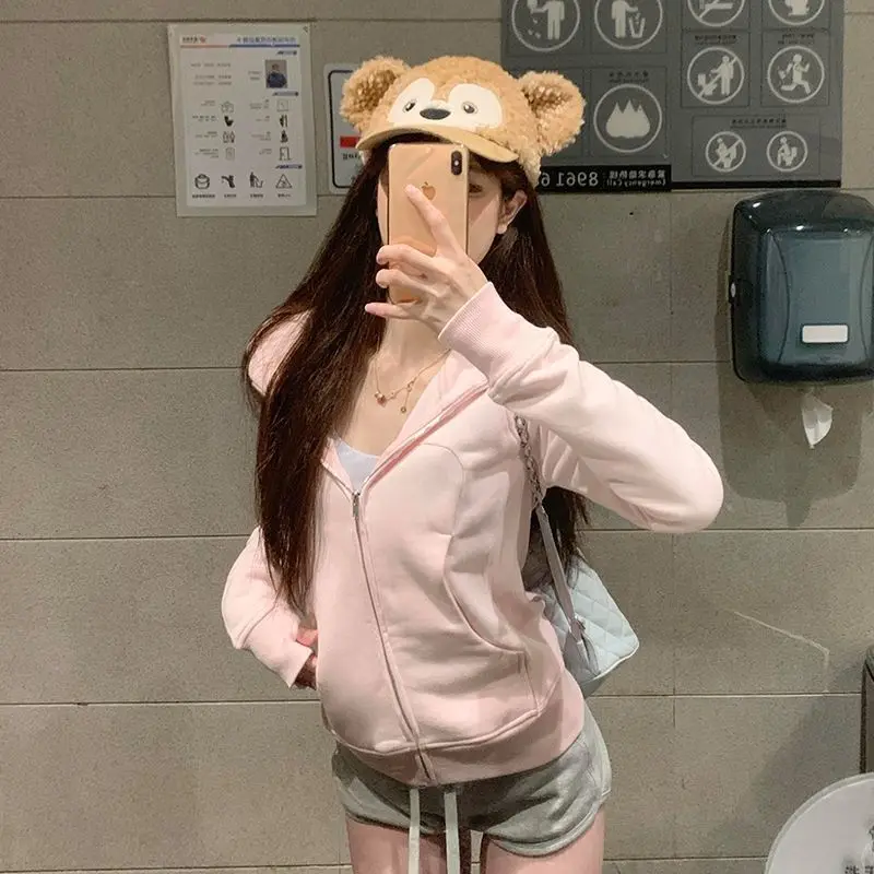 Koreanische Frühlingsneuheit: Schlanke, einfarbige Kapuzenjacke 2026 für Damen – Slim-Fit Y2K-Jacke mit Reißverschluss, lässiger Streetwear-Sweatshirt-Top – Detail 6