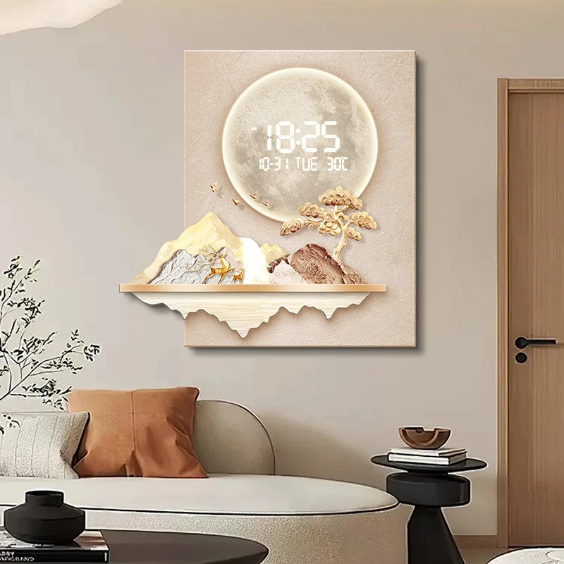 Large Size Abstract Artwork Digital Disply Wall Clock, Luxurious Quartz Clock for Home Decor,living Room,bed Room Décor