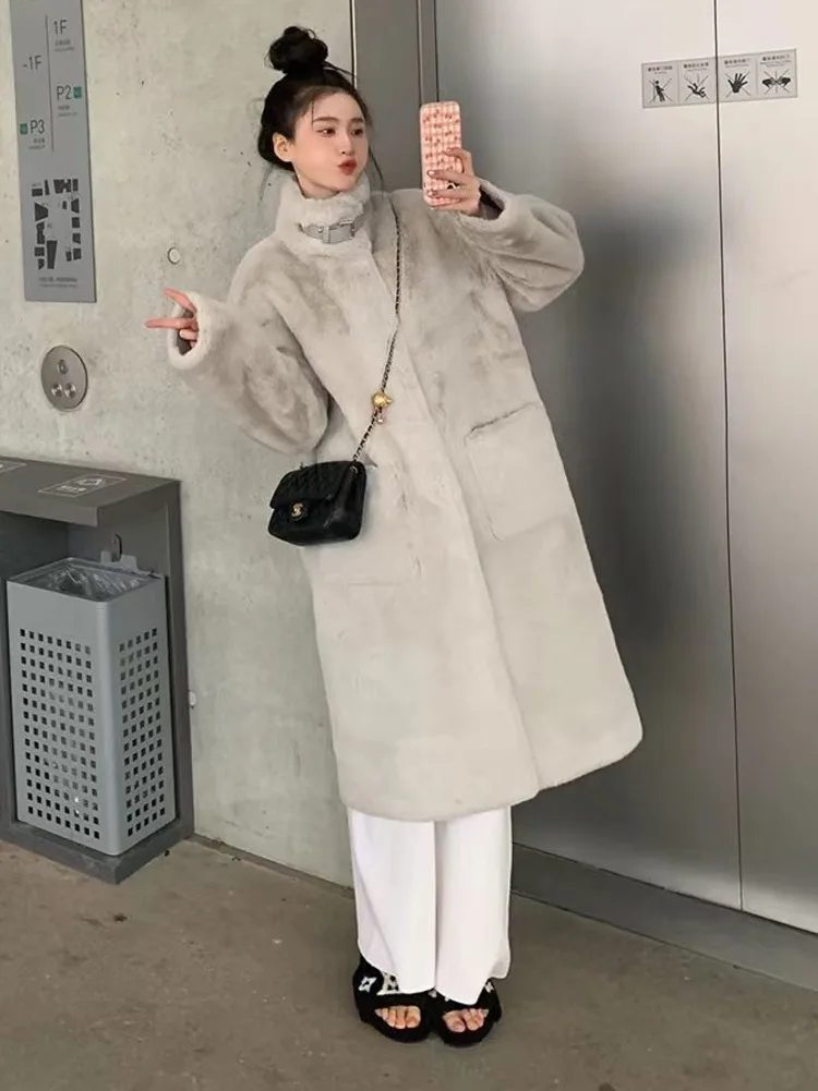 Chic pelliccia imitazione cappotto donna inverno di media lunghezza pelliccia sciolta e sottile protezione ambientale pelliccia di visone fibbia visone caldo cappotto tendenza