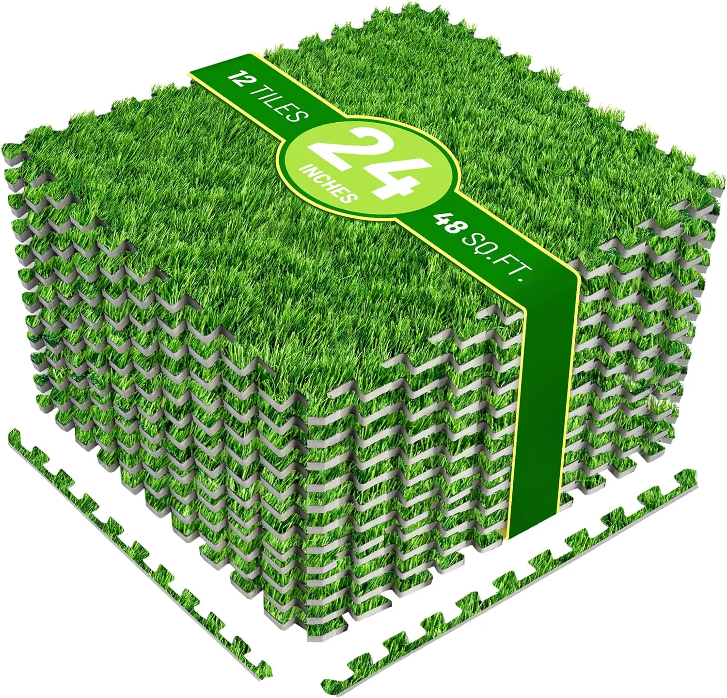 Interlocking Artificial Turf Foam Floor Tiles – 12-Pack (48 Sq Ft), Indoor & Outdoor Use for Playrooms, Gyms, Patios, Decks, Classrooms