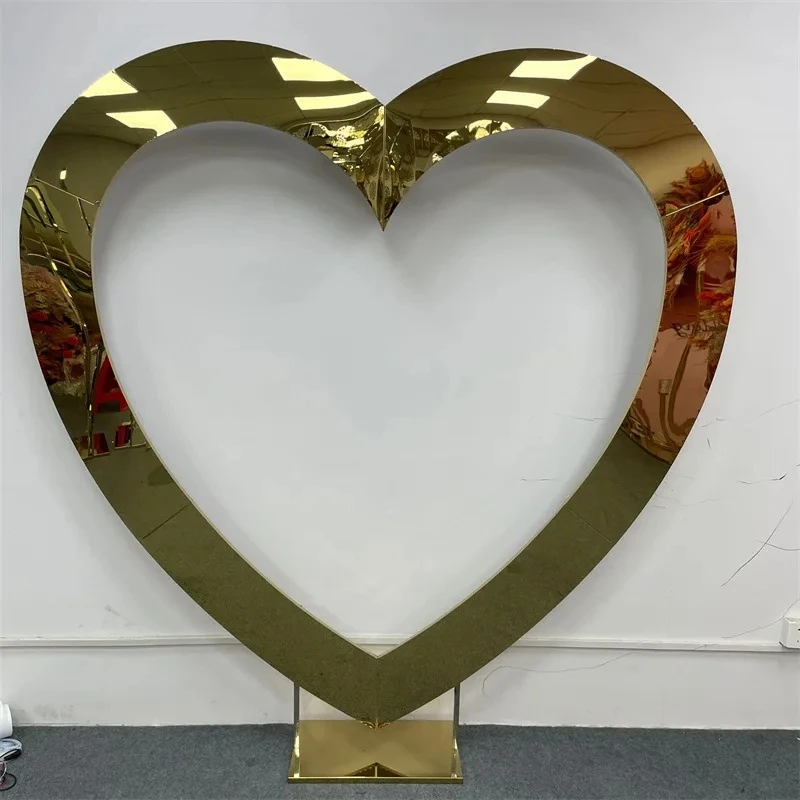 Wedding Prop Silver Heart shaped Stainless Steel Arch Party Stage Background Screen Welcome Area Decoration