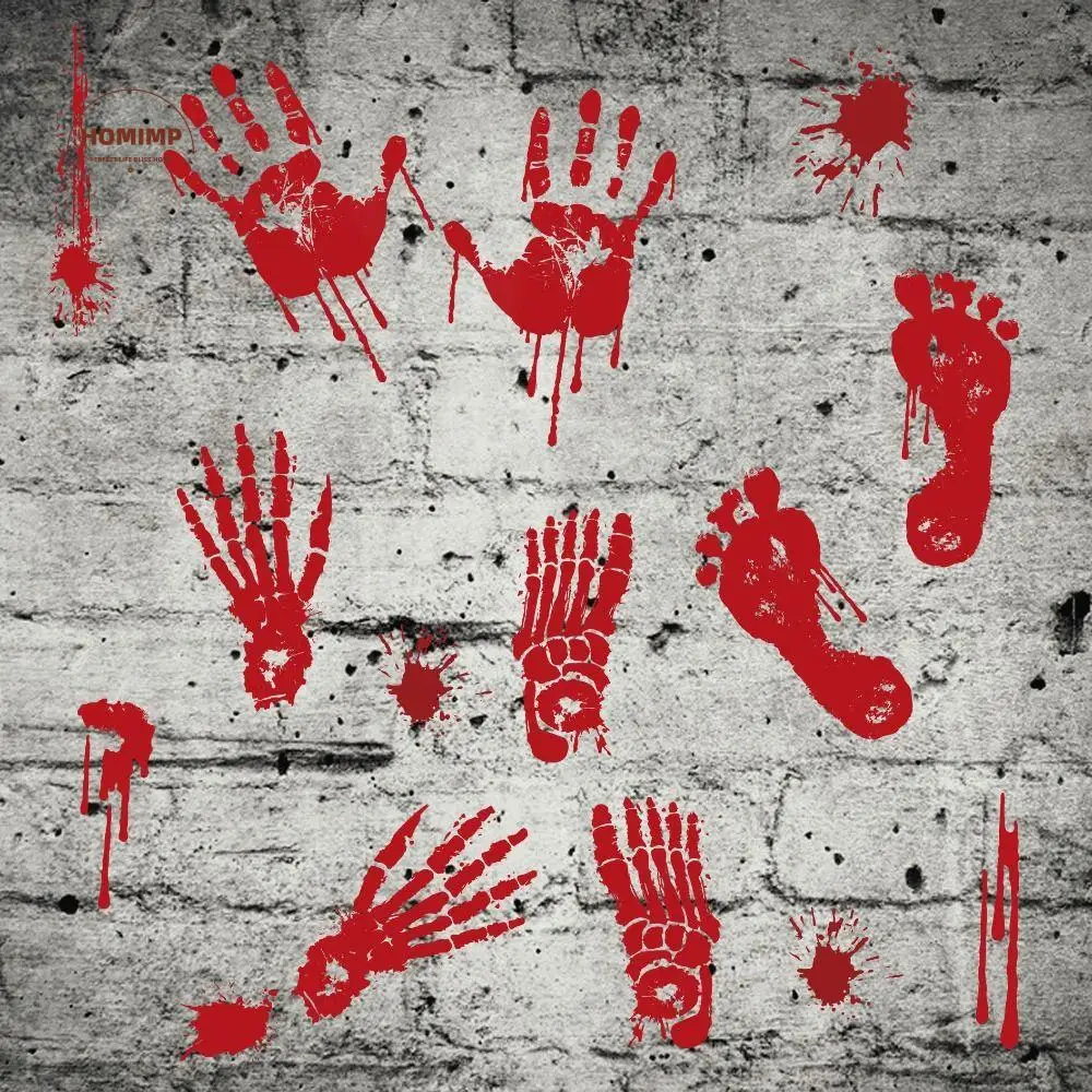 

Electrostatic Halloween Bloody Handprint Stickers Scary Funny Bloody Footprint Window Stickers Festival Exquisite