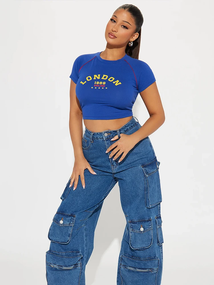 

Y2K fashion clothing, girls' tops, shorts, street clothes, garbage gothic girls' T-shirts, retro women's London printed casual s