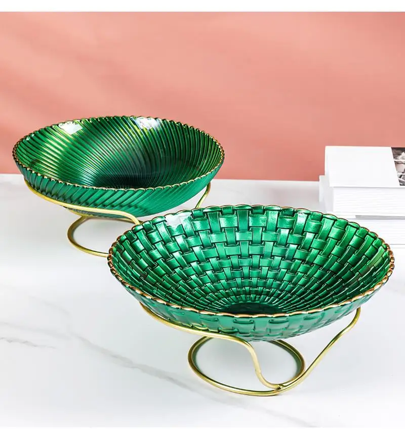 Green Striped Glass Fruit Plate Home Snack Bowl Crystal Phnom Penh Candy Living Room Tea Table Decoration