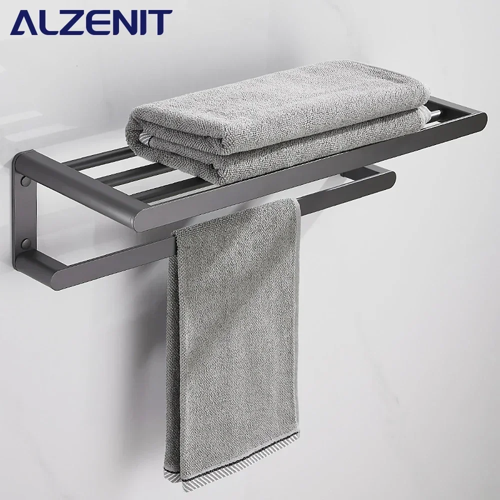 

Space Aluminum Towel Rack 40-60CM Gun Gray Fixed Holder Wall Mount Shelf Shower Rail Hanger Storage Bar Bathroom Accessories