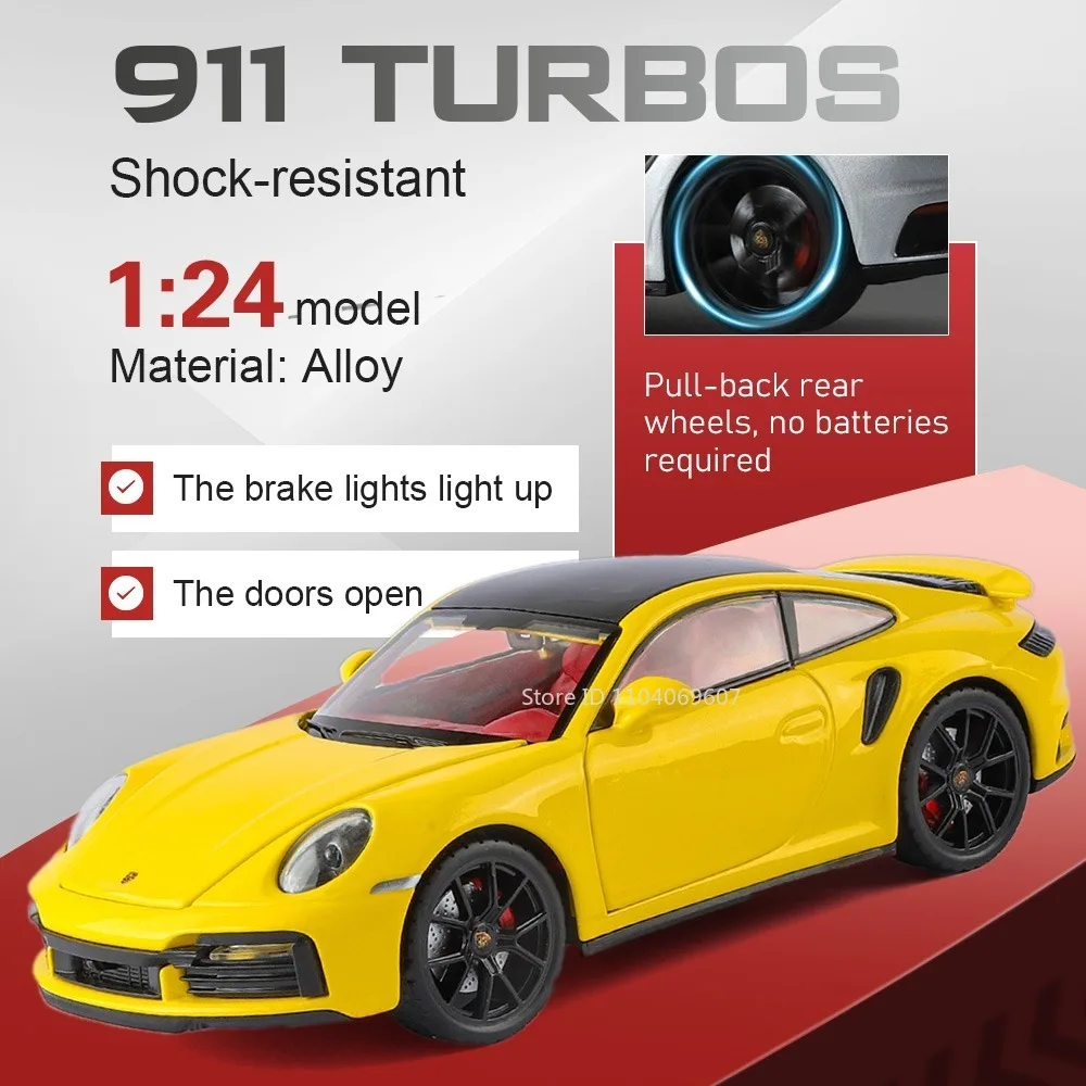 

Машинка-игрушка 1:24 Porsche 911 Panamera, спортивный автомобиль, литая под давлением, с открывающимися дверями, откатным механизмом, звуком и светом, имитация суперкара, для детей, подарок