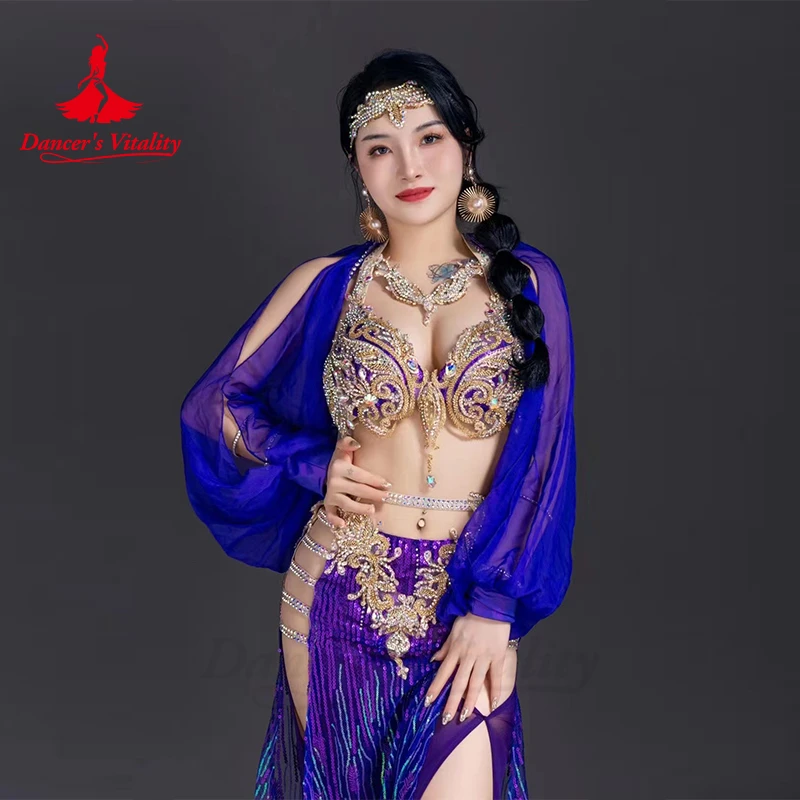 Conjunto personalizado de fantasia de dançarina do ventre para mulheres, sutiã e saia longa, roupa de dança oriental para adultos e crianças, AB Stones sênior, 2 peças