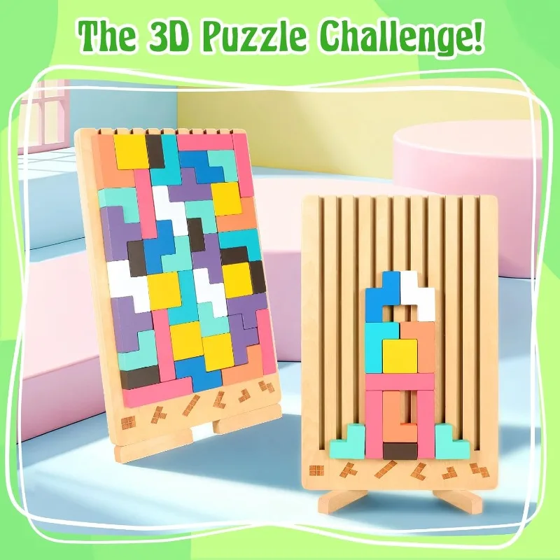 나무 쌓기 퍼즐 장난감, 몬테소리 두뇌 블록 장난감 3D 두뇌 티저 퍼즐 유아용 3-8세 교육용 논리 게임