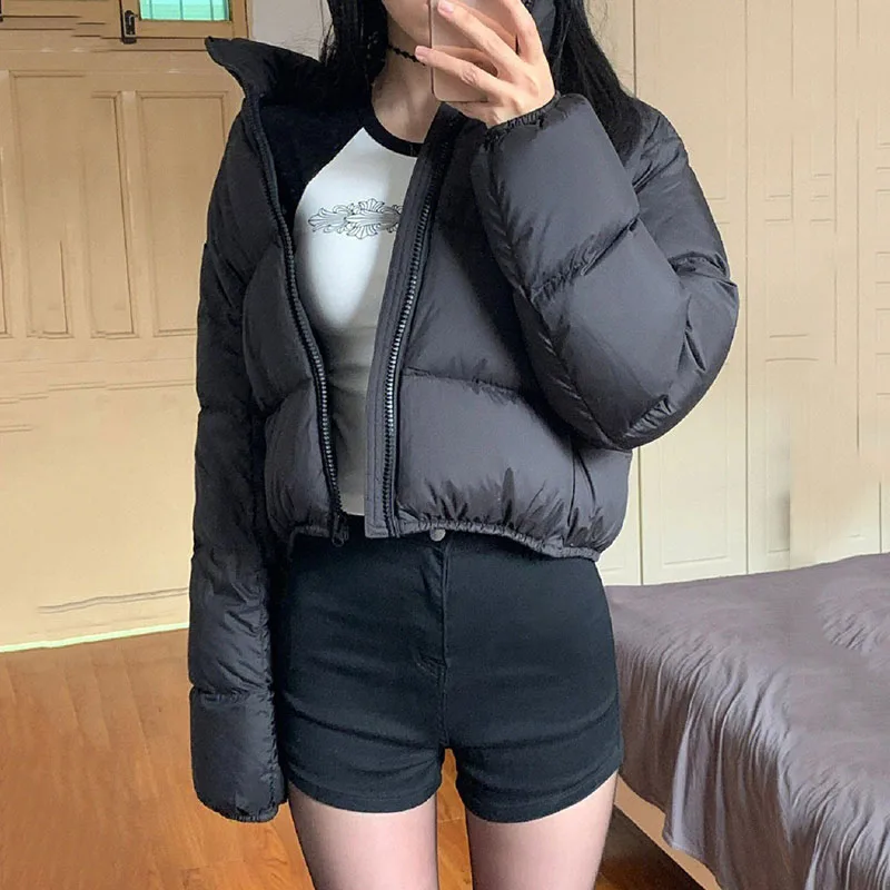 2025 Casual Cropped for Women Winter New Loose Stand Collar Thick Warm Quilted Jacket Versatile Zipper Long Sleeve Bread Coat
