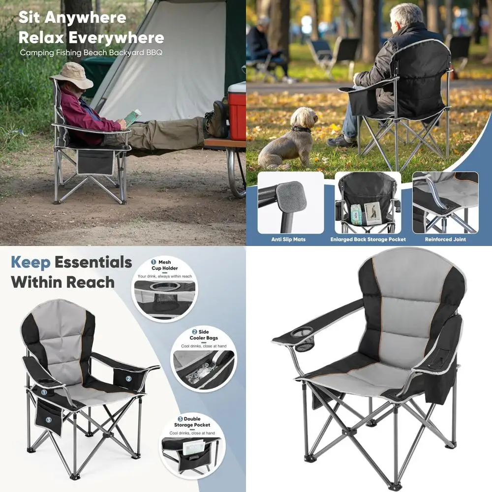 

Portable Outdoor Collapsible Padded Camping Chair with Cup Holder and Cooler Bag, Ideal for Beach, Garden, and Sports, Blue