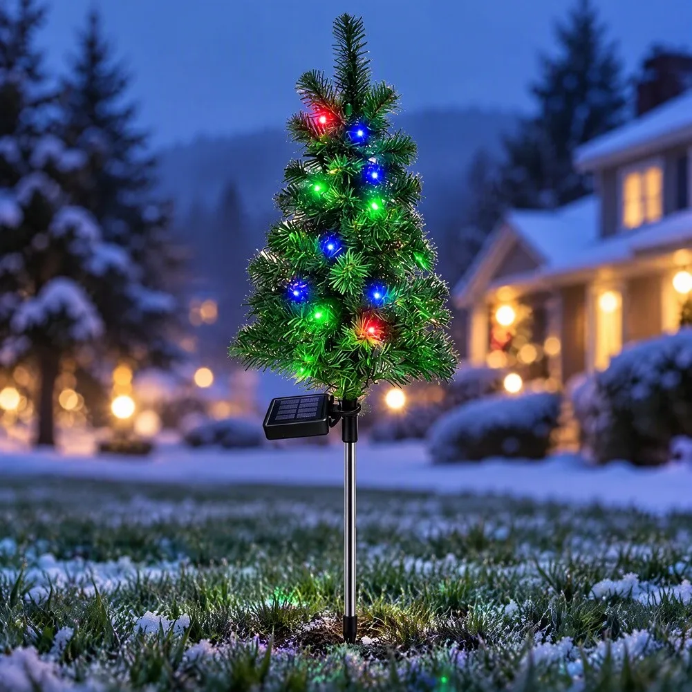 82cm Tall Solar Christmas Tree Garden Light Outdoor Waterproof Column Lamp Festive Holiday Decoration For Patio Driveway Yard