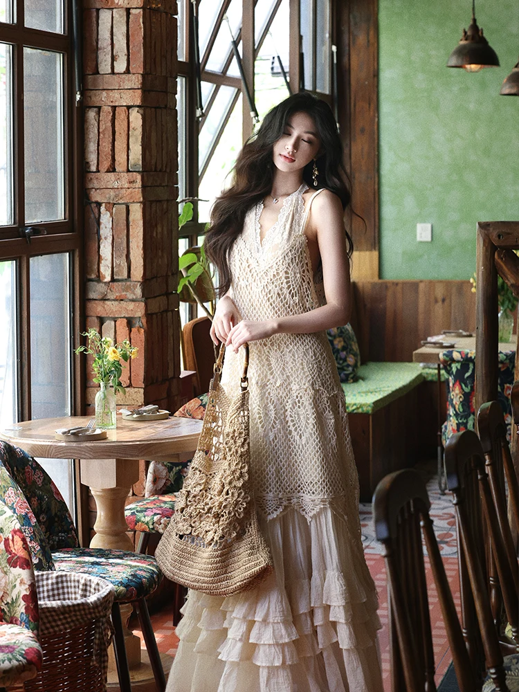 TIYIHAILEY longue Maxi femmes coton dentelle jupes grand ourlet nouvelle mode a-ligne élastique taille haute 2025 dames été couches Patchwork